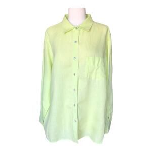 David N. Women's Green Button Up Shirt Collared Long Sleeve Pleated Back